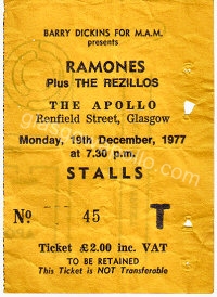 The Ramones - The REZILLOS - 19/12/1977
